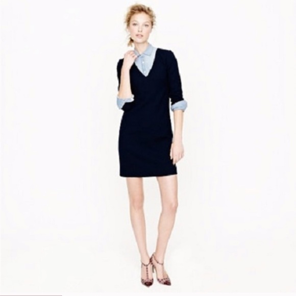 J. Crew Dresses & Skirts - J.CREW Crepe Navy V-Neck Wool Dress